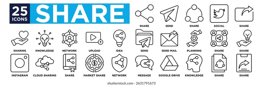 share icon collection set. Containing Logo Design, Share, Send, Share, Social, Share,
