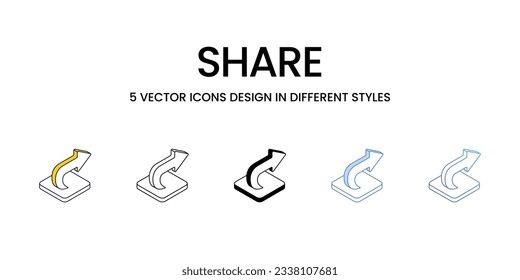 Compartir el diseño de iconos en estilo Cinco con el estilo de trazo editable. Línea, Sólido, Línea plana, Color de tono Duo y Línea de degradado de color. Adecuado para diseño de páginas Web, aplicaciones móviles, UI, UX y GUI.