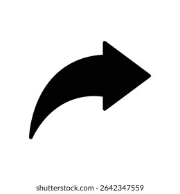 Share icon featuring a curved arrow pointing right symbolizing content sharing, export, send, upload, or forward actions.