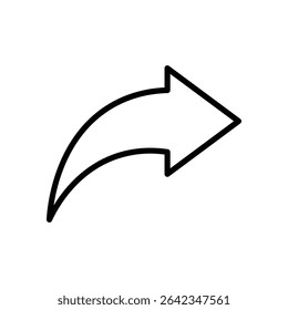 Share icon featuring a curved arrow pointing right symbolizing content sharing, export, send, upload, or forward actions.