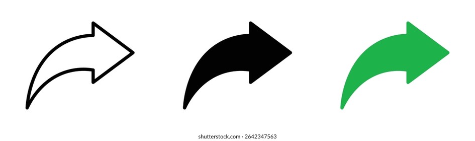 Share icon featuring a curved arrow pointing right symbolizing content sharing, export, send, upload, or forward actions.