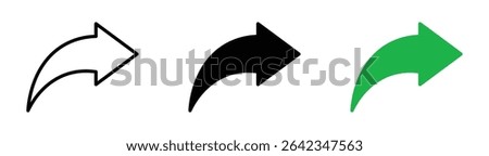 Share icon featuring a curved arrow pointing right symbolizing content sharing, export, send, upload, or forward actions.
