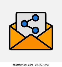 Share icon in filled line style about email, use for website mobile app presentation