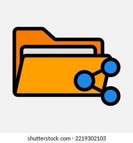 Compartir icono en el estilo de línea rellena sobre carpetas, usar para presentación de aplicaciones móviles del sitio web