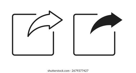 Icono de Compartir plano y paquete de estilo de trazo sobre fondo blanco. Ilustraciones vectoriales
