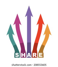 Share icon illustration with arrows, text and graphics