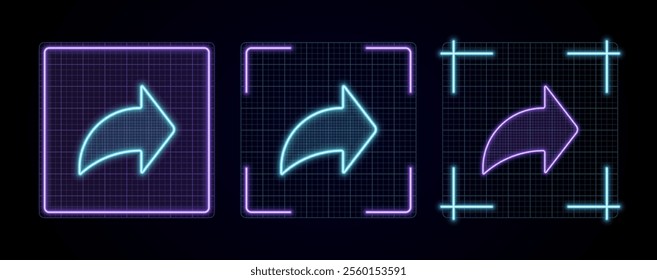 Share icon illustration, cyber neon visual, glowing border grid vector.