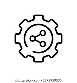 Compartir icono dentro de un engranaje. Esquema, establecer el icono de recurso compartido. Icono de vector