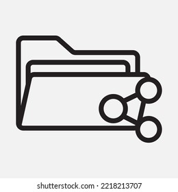 Compartir icono en el estilo de línea sobre carpetas, usar para presentación de aplicaciones móviles del sitio web