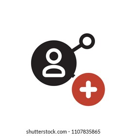 Share icon, multimedia icon with add sign. Share icon and new, plus, positive symbol. Vector illustration