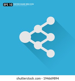 Share icon on blue background - can also be used as network sign or tree diagram