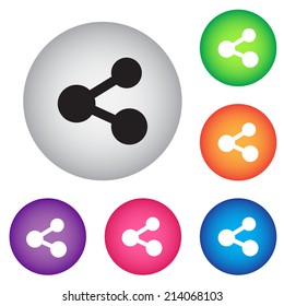 Share icon on circle button. Vector illustration for used.
