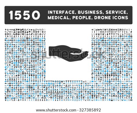 Share icon and other web interface, business, tools, people, medical service and awards vector symbols. Style is bicolor flat symbols, blue and gray colors, rounded angles, white background.