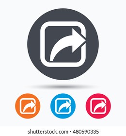 Share icon. Send social media information symbol. Colored circle buttons with flat web icon. Vector