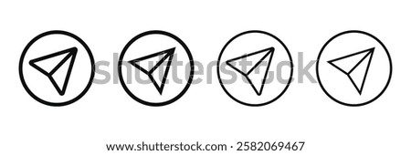 Share icon. Send symbol. Right arrow vector illustration. Share arrow sign. Social media interface web element in blue circle. Publish button. Forward pictogram. Right arrows collection. Eps 10.