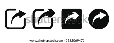 Share icon. Send symbol. Right arrow vector illustration. Share arrow sign. Social media interface web element in blue circle. Publish button. Forward pictogram. Right arrows collection. Eps 10.