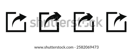 Share icon. Send symbol. Right arrow vector illustration. Share arrow sign. Social media interface web element in blue circle. Publish button. Forward pictogram. Right arrows collection. Eps 10.