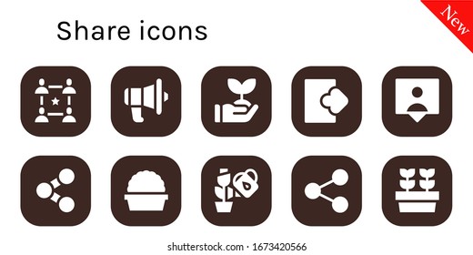 conjunto de iconos de recurso compartido. 10 iconos de recursos compartidos rellenos. Incluidos los iconos de Comunidad, Comunicación, Sprout, Logout, Followers, Share, Plant, Plantas, Plantas