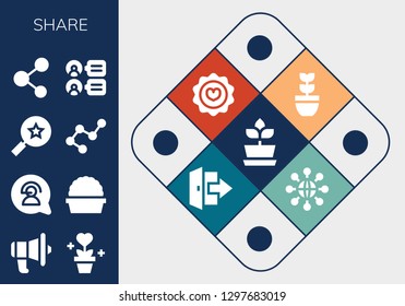  share icon set. 13 filled share icons. Simple modern icons about  - Plant, Communication, Favorites, Connection, Share, Comments, Favorite, Logout, Connect