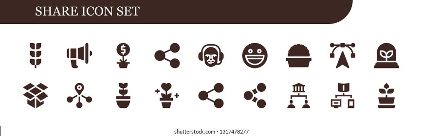 share icon set. 18 filled share icons.  Simple modern icons about  - Growing plant, Communication, Plant, Share, Commentator, Yahoo, Edit tools, Dropbox, Connection, Sharing