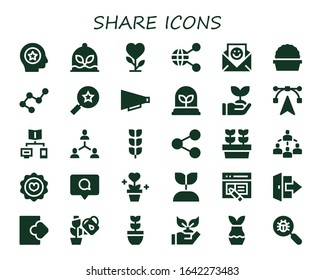 share icon set. 30 filled share icons. Included Favorite, Plant, Share, Communication, Connection, Favorites, Sprout, Edit tools, Growing plant, Plants, Connected, Comment icons