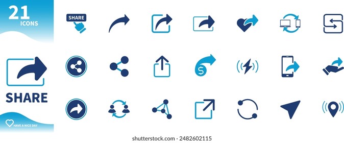 Share icon. Set of arrow icons, share back and forth, share location, connect,...