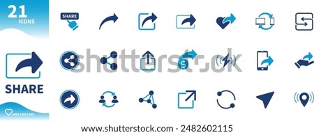 Share icon. Set of arrow icons, share back and forth, share location, connect,...