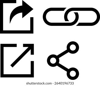 Share Icon Set – Arrow, Send, Reply, Forward, Upload, and Network Connection Symbols Vector