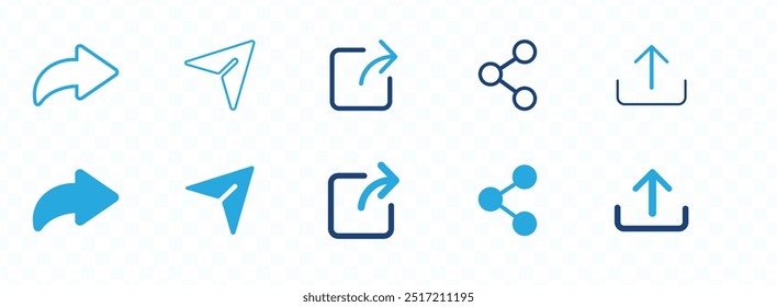 Share icon set. Arrow symbol, Reply send forward icons button. Send message icon. External Link Icon. Upload icon. Connection symbol - network sharing 