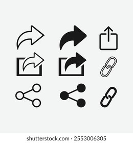 Share icon set. Arrow symbol, Reply send forward icons button. Send message icon. Upload icon. Connection symbol, network sharing icon
