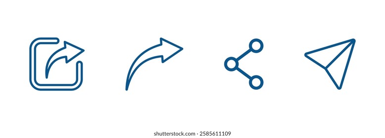 Share icon set. Arrow symbol, Reply send forward icons button. Send message icon. Upload icon. Connection symbol, network sharing icon