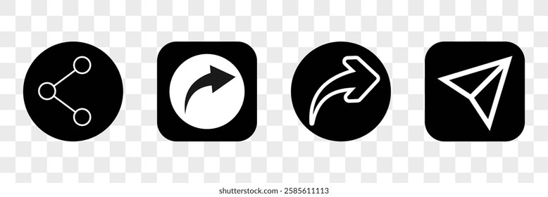 Share icon set. Arrow symbol, Reply send forward icons button. Send message icon. Upload icon. Connection symbol, network sharing icon