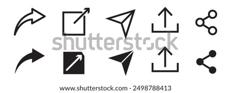 Share icon set. Arrow symbol, Reply send forward icons button. Send message icon. Upload icon. Connection symbol, network sharing icon