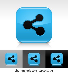 Share icon set blue color glossy web button with black sign. Rounded square shape with shadow, reflection on white, gray, black background. Vector illustration design element save in 8 eps 