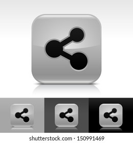 Share icon set gray color glossy web button with black sign. Rounded square shape with shadow, reflection on white, gray, black background. Vector illustration design element save in 8 eps 