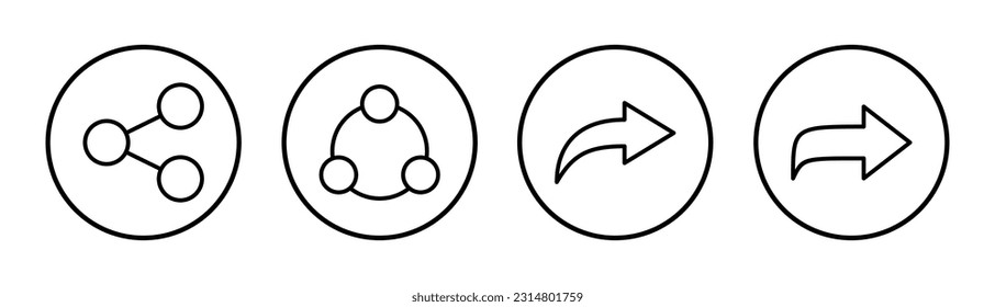 Ilustración del conjunto de iconos de Share. Símbolo y signo de uso compartido