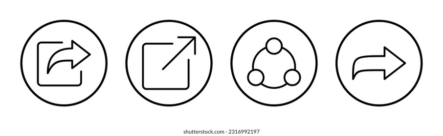 Ilustración del conjunto de iconos de Share. Símbolo y signo de uso compartido