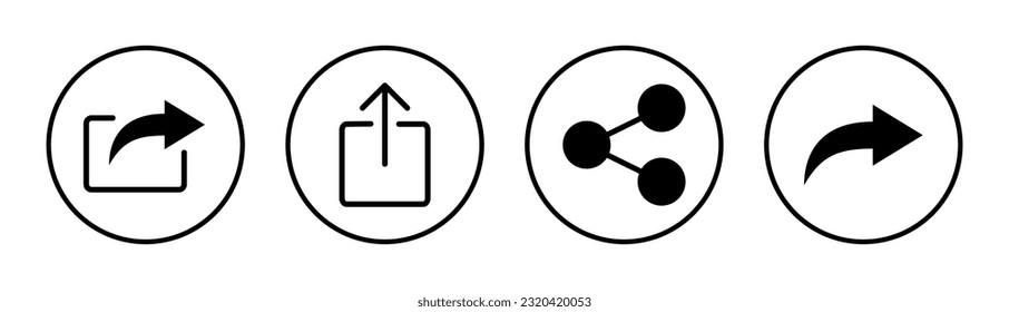 Ilustración del conjunto de iconos de Share. Símbolo y signo de uso compartido