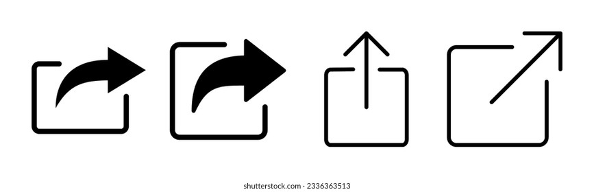 Ilustración del conjunto de iconos de Share. Símbolo y signo de uso compartido