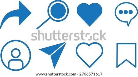 share icon set, like, unlike, comment, share, message, thumb and save simple black style, Arrow symbol. button connection sign illustration,
