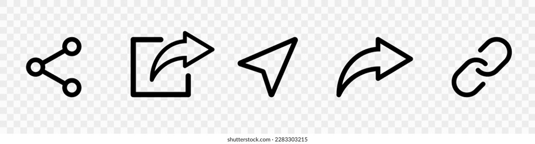 Share icon set. Share link signs on transparent background. Social media linear symbols. Vector illustration. 