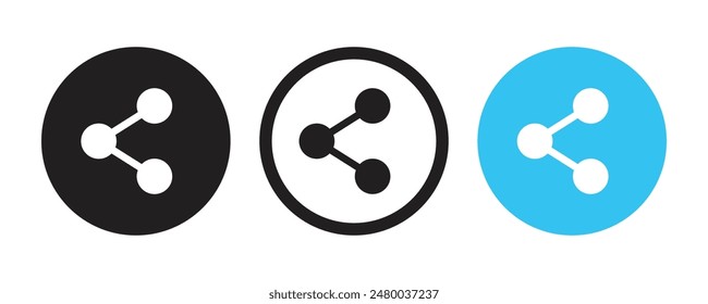 Share icon set in simple and stroke style in circle with black and blue color. Connection icon. Share icon vector. Connect, data sharing, link symbol, network share, share icon button set.