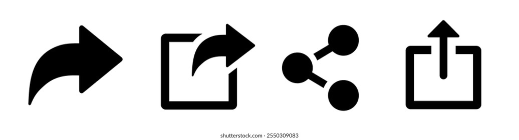 Conjunto de iconos de Compartir. Botones de Web de Compartir. Enlace, compartir flecha, enviar a un amigo, redes sociales, distribuir, Botón, Sitio web - Vector de acciones.