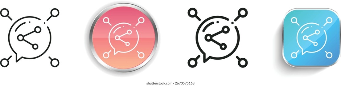 Icono de compartir. Diseño de estilo lineal delgado, regular y de Botón aislado sobre fondo blanco