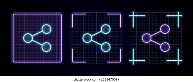 Share icon vector, cyber neon visual, glowing border grid vector.	