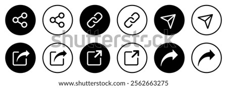 Share icons button collection. Share icon buttons set isolated. Share button icon set isolated on a white background. Share icon button flat and outline style. Vector illustration.