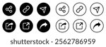 Share icons buttons collection. Share icon buttons set isolated. Share button icon set isolated on a white background. Share icon button flat and outline style. Vector illustration.