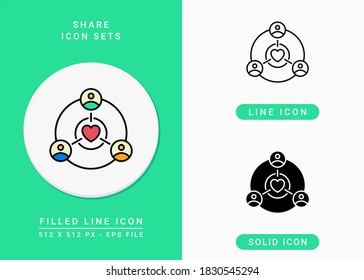 Share icons set vector illustration with solid icon line style. Community care donation concept. Editable stroke icon on isolated background for web design, infographic and UI mobile app.