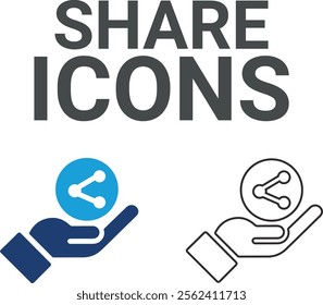 Share icons, solid icon collection for the online community, media, website, blog, content, business marketing, and social network icons.