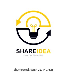 Share idea with bulb arrow logo vector design. Suitable for business, idea and brain